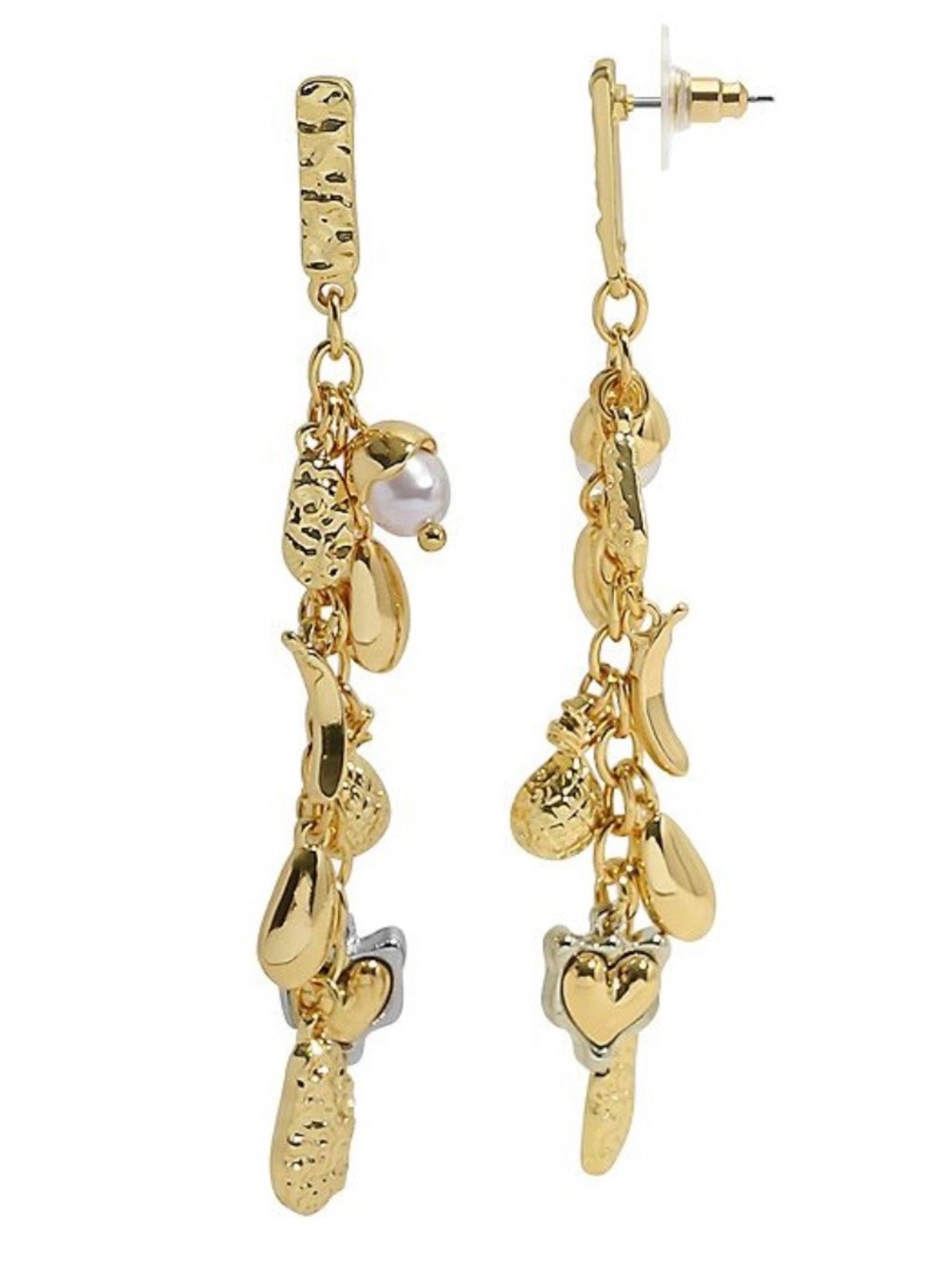 Emberly Gold Tone Linear Multi Charm Earrings (NWT)
